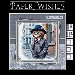 Dapper cat 7x7 Birthday decoupage mini kit