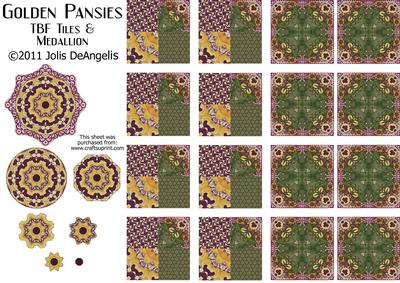 Golden Pansies Tea Bag Tiles and Medallion