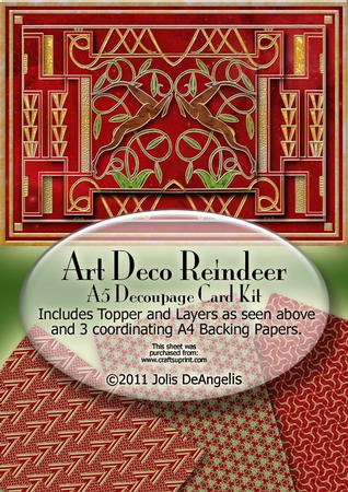 Art Deco Reindeer A5 Decoupage Card Kit