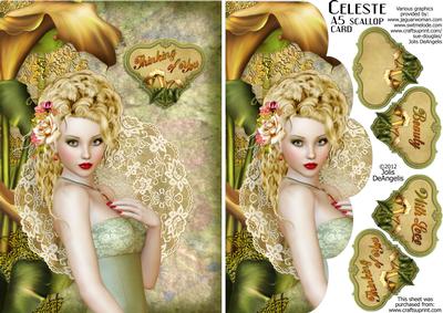 Celeste, A5 Scallop Card with Tagss