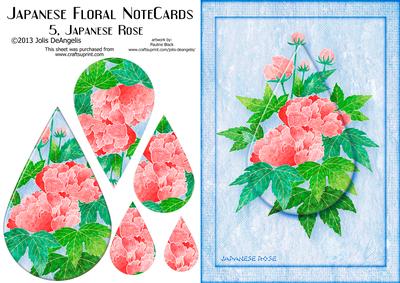 Japanese Floral Notecards 5, Japanese Rose, A5 Pyramid Card