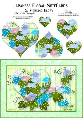 Japanese Floral Notecards 6, Morning Glory, A5 Pyramid Card