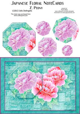 Japanese Floral Notecards 7, Peony, A5 Pyramid Card