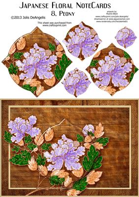 Japanese Floral Notecards 8, Peony, A5 Pyramid Card
