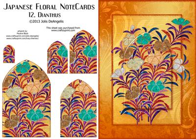 Japanese Floral Notecards 12, Dianthus, A5 Pyramid Card