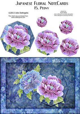 Japanese Floral Notecards 15, Peony, A5 Pyramid Card