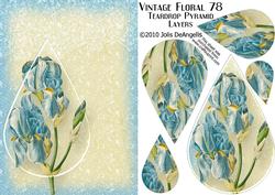 Vintage Floral 78, Blue Iris Teardrop Pyramid Card Front