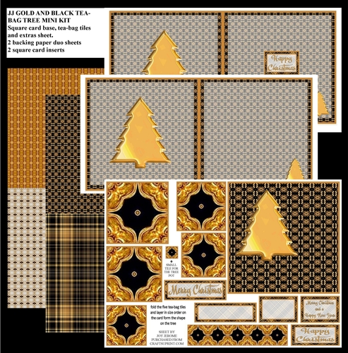 JJ CHRISTMAS GOLD AND BLACK CHRISTMAS TEA-BAG TREE CARD MINI KIT