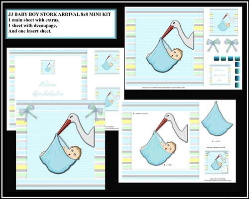  JJ BABY BOY STORK ARRIVAL 8x8 MINI KIT