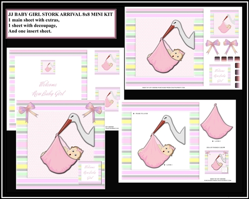  JJ BABY GIRL STORK ARRIVAL 8x8 MINI KIT