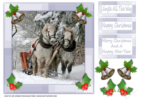 JJ CHRISTMAS HORSES SLEIGH RIDE 8X8 CARD