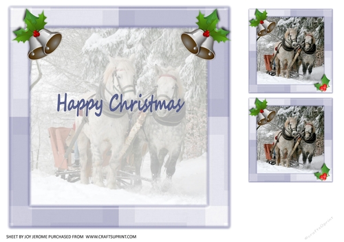 JJ CHRISTMAS HORSES SLEIGH RIDE 8X8 INSERT HAPPY CHRISTMAS
