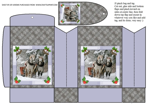 JJ CHRISTMAS HORSES SLEIGH RIDE PINCH BAG AND TAG