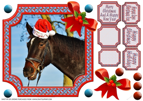  JJ PETS LOVE CHRISTMAS TOO HORSE IN A HAT 8X8