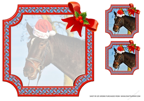  JJ PETS LOVE CHRISTMAS TOO HORSE IN A HAT 8X8 INSERT BLANK