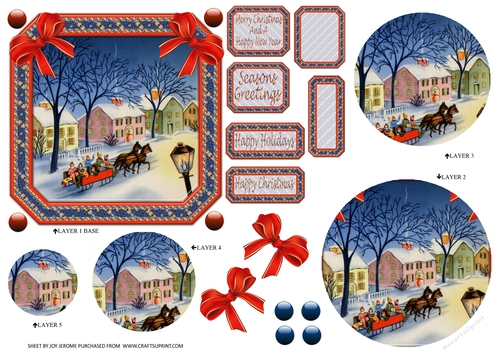 JJ CHRISTMAS SLEIGH RIDE 5 INCH SQUARE CARD PYRAMAGE