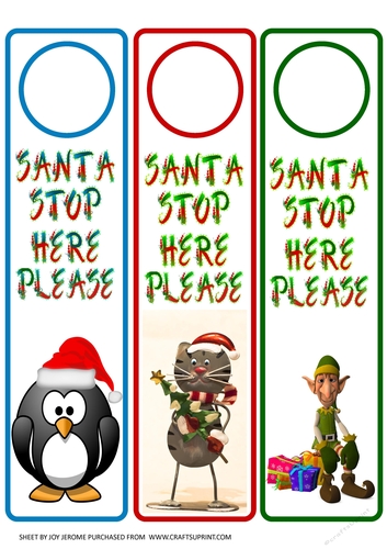  JJ CHRISTMAS SANTA STOP HERE DOOR HANGERS SET 2