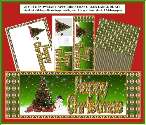  JJ CUTE SNOWMAN HAPPY CHRISTMAS GREEN LARGE DL