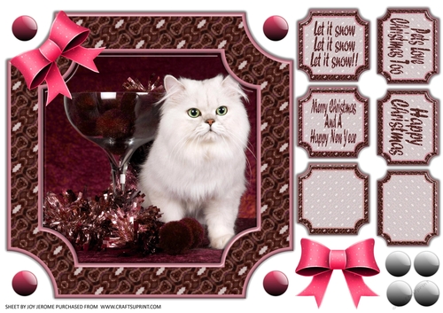 JJ PETS LOVE CHRISTMAS TOO SNOW WHITE CAT ROSEWOOD 8x8