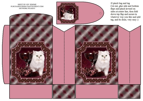 JJ PETS LOVE CHRISTMAS TOO SNOW WHITE CAT ROSEWOOD PINCH BAG AND TAG