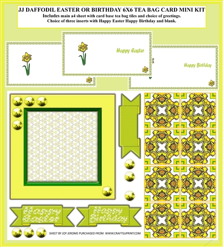 JJ DAFFODIL EASTER OR BIRTHDAY TEA BAG CARD 6X6