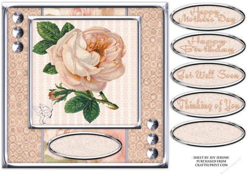 JJ PALE PEACH VINTAGE ROSE 8X8 QUICK CARD