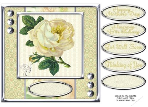  JJ CREAM VINTAGE ROSE 8X8 QUICK CARD