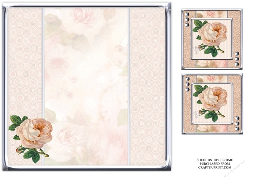 JJ PALE PEACH VINTAGE ROSE 8X8 QUICK CARD INSERT BLANK