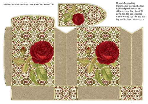 JJ VINTAGE RED ROSE PINCH BAG AND TAG
