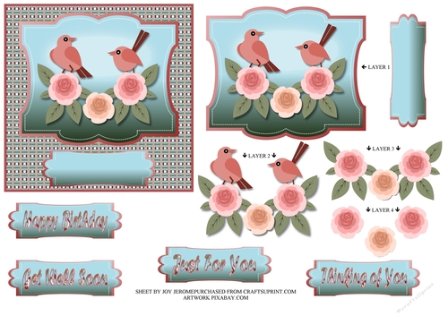  JJ BIRDS AND ROSES 5X5 DECOUPAGE CARD