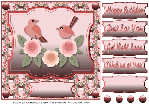 JJ BIRDS AND ROSES 8X8 QUICK CARD