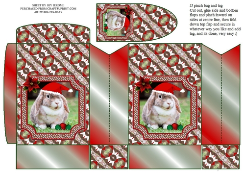  JJ PETS LOVE CHRISTMAS TOO LOP EARRED RABBIT PINCHBAG AND TAG