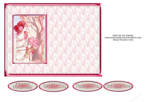 JJ ART NOUVEAU LADY WITH ROSES 6X4 INSERT PINK