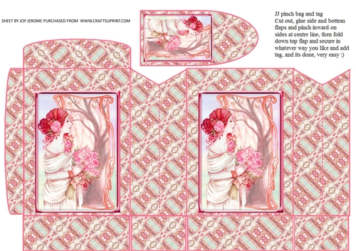 JJ ART NOUVEAU LADY WITH ROSES PINCHBAG AND TAG PINK