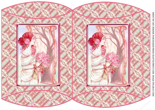 JJ ART NOUVEAU LADY WITH ROSES PILOW BOX PINK
