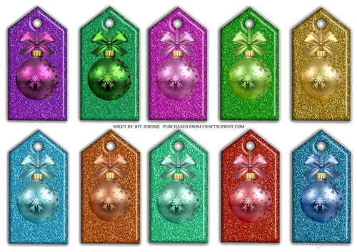 JJ CHRISTMAS GLITTER TAGS WITH BAUBLE EMBELLISHMENT