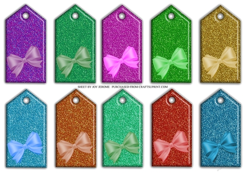  JJ CHRISTMAS GLITTER TAGS WITH BOW EMBELLISHMENT