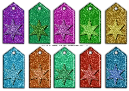JJ CHRISTMAS GLITTER TAGS WITH STAR EMBELLISHMENT