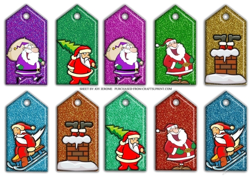  JJ CHRISTMAS GLITTER TAGS WITH SANTA EMBELLISHMENT