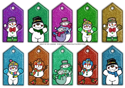 JJ CHRISTMAS GLITTER TAGS WITH SNOWMAN EMBELLISHMENT.