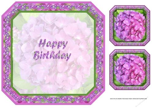 JJ HYRANGEA LAVENDER - PINK 8X8 INSERT HAPPY BIRTHDAY