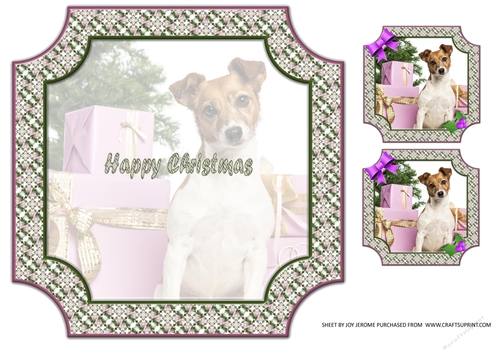 JJ PETS LOVE CHRISTMAS TOO JACK RUSSELL WITH GIFTS 8X8 INSERT HAPPY CHRISTMAS