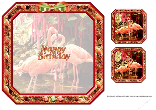 JJ FLAMBOYANT FLAMINGOS 8X8 INSERT HAPPY BIRTHDAY