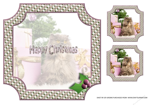 JJ PETS LOVE CHRISTMAS TOO CAT WITH GIFTS 8X8 INSERT HAPPY BIRTHDAY