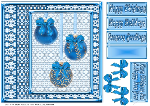  JJ CHRISTMAS HOLIDAY BAUBLES TRIO BLUE 8x8