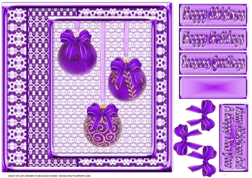 JJ CHRISTMAS HOLIDAY BAUBLES TRIO DARK PURPLE 8x8