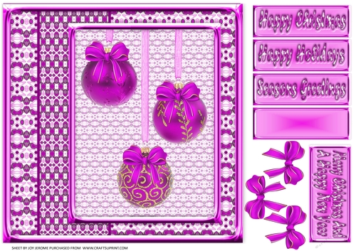  JJ CHRISTMAS HOLIDAY BAUBLES TRIO DEEP MAGENTA 8x8