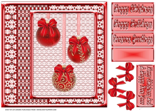  JJ CHRISTMAS HOLIDAY BAUBLES TRIO RED 8x8