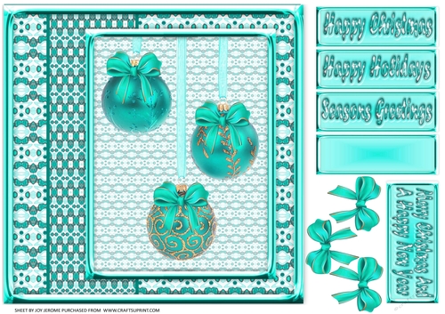 JJ CHRISTMAS HOLIDAY BAUBLES TRIO TURQUOISE 8x8
