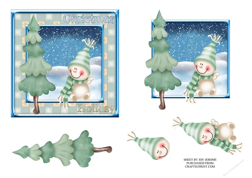 JJ CUTE SNOWMAN 1 5X5 DECOUPAGE CARD